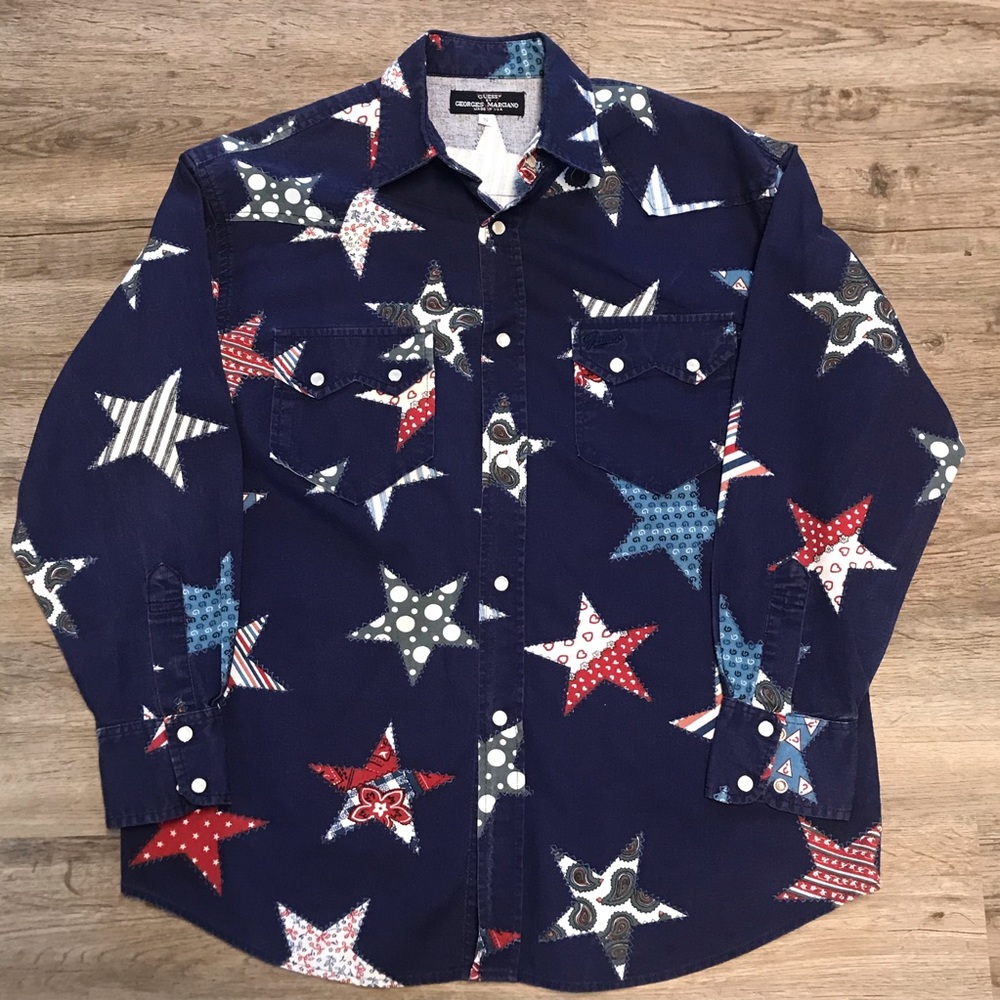 Vintage Guess Stars print western cut shirt, Fourth of July, patriotic shirt